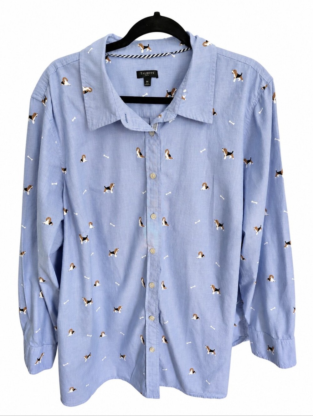 Talbots Light Blue Dog & Bone Print Button-Down Shirt